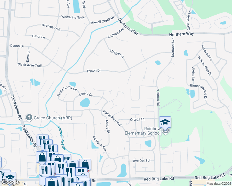 map of restaurants, bars, coffee shops, grocery stores, and more near 927 Ardillita Court in Winter Springs