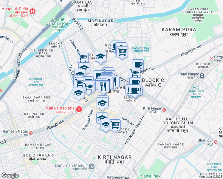 map of restaurants, bars, coffee shops, grocery stores, and more near in Delhi