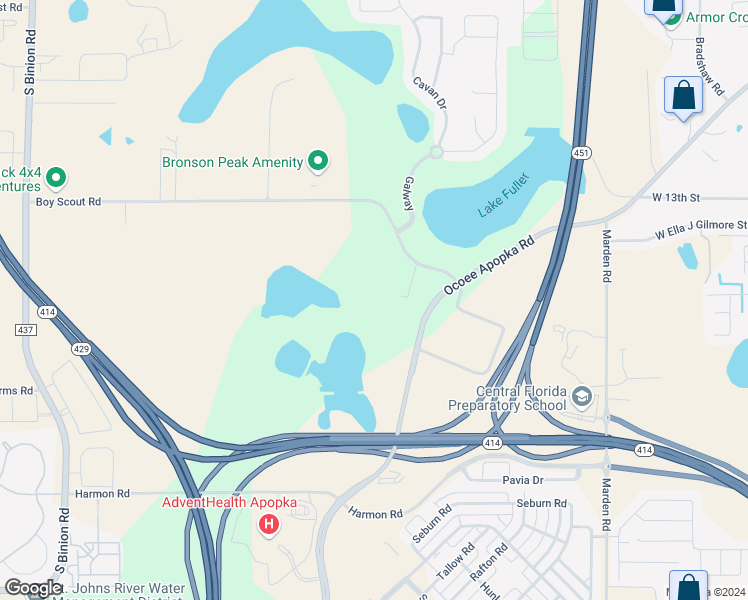 map of restaurants, bars, coffee shops, grocery stores, and more near 1928 Boy Scout Road in Apopka