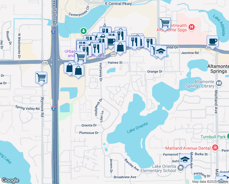 map of restaurants, bars, coffee shops, grocery stores, and more near 430 Forestway Circle in Altamonte Springs
