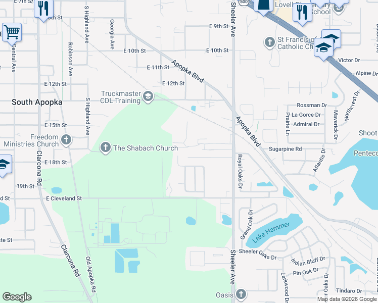 map of restaurants, bars, coffee shops, grocery stores, and more near 703 Jeffcoat Street in Apopka