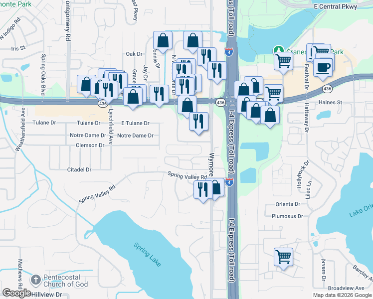 map of restaurants, bars, coffee shops, grocery stores, and more near 237 South Westmonte Drive in Altamonte Springs
