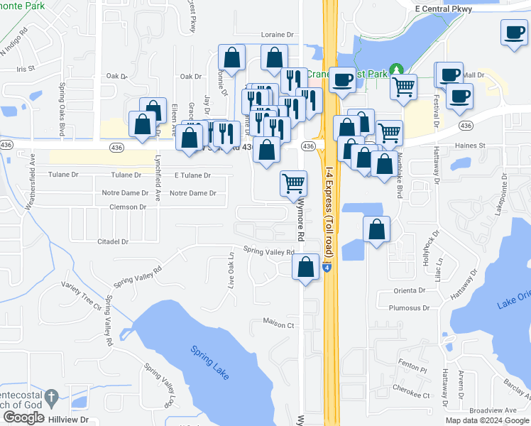 map of restaurants, bars, coffee shops, grocery stores, and more near 237 South Westmonte Drive in Altamonte Springs