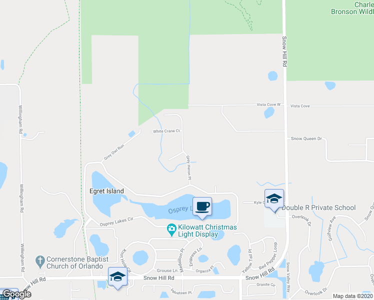 map of restaurants, bars, coffee shops, grocery stores, and more near 741 Grey Heron Place in Chuluota