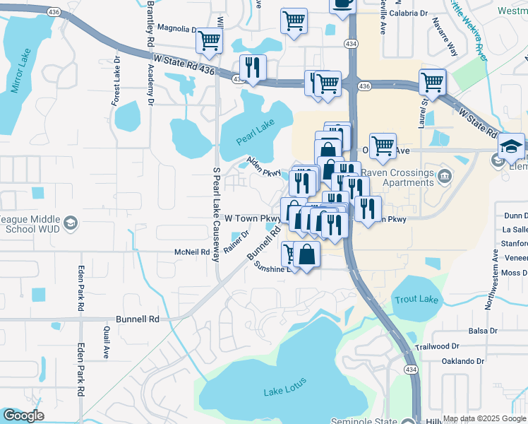 map of restaurants, bars, coffee shops, grocery stores, and more near 234 Afton Square in Altamonte Springs