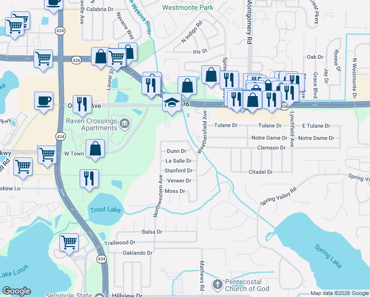 map of restaurants, bars, coffee shops, grocery stores, and more near 310 Duke Avenue in Altamonte Springs