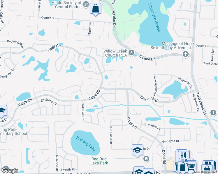 map of restaurants, bars, coffee shops, grocery stores, and more near 4208 Cloverleaf Place in Casselberry
