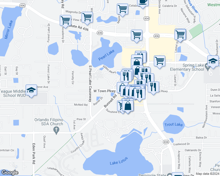 map of restaurants, bars, coffee shops, grocery stores, and more near 234 Afton Square in Altamonte Springs