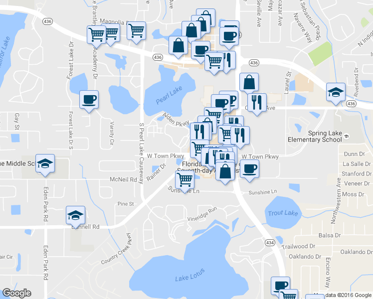 map of restaurants, bars, coffee shops, grocery stores, and more near 275 Sterling Springs Lane in Altamonte Springs