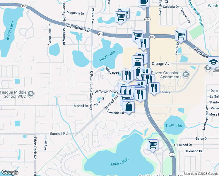 map of restaurants, bars, coffee shops, grocery stores, and more near 1037 Alden Parkway in Altamonte Springs