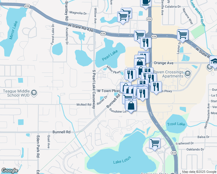 map of restaurants, bars, coffee shops, grocery stores, and more near 1037 Alden Parkway in Altamonte Springs