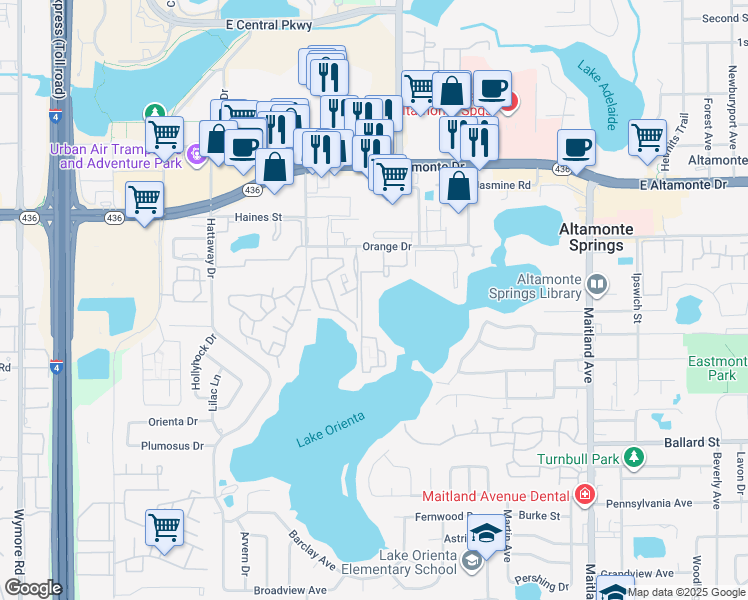 map of restaurants, bars, coffee shops, grocery stores, and more near 522 Orange Drive in Altamonte Springs