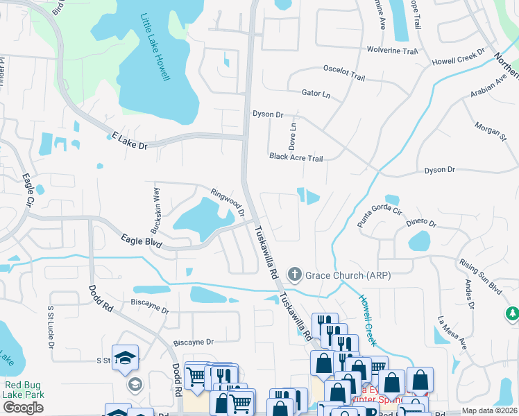 map of restaurants, bars, coffee shops, grocery stores, and more near 1073 Chesterfield Circle in Winter Springs