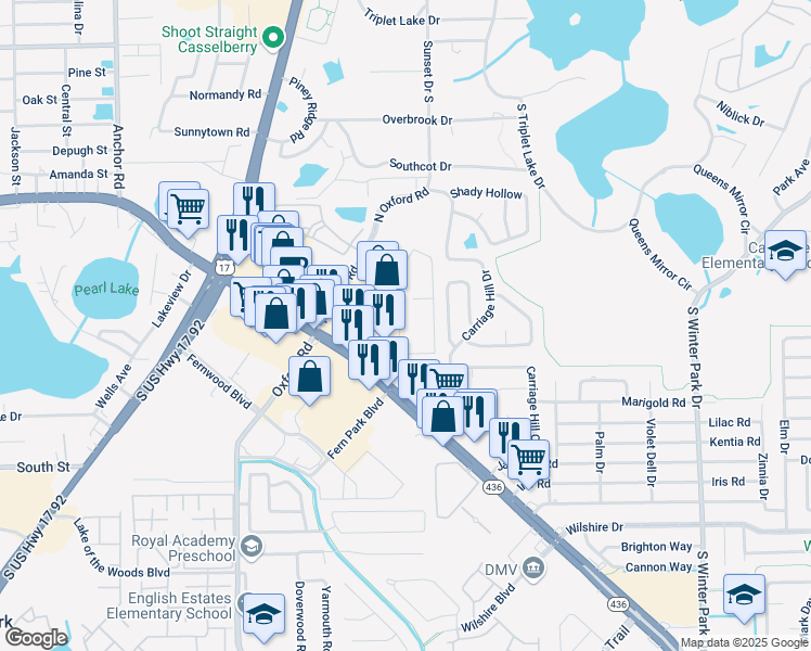 map of restaurants, bars, coffee shops, grocery stores, and more near 616 Kenwick Circle in Casselberry