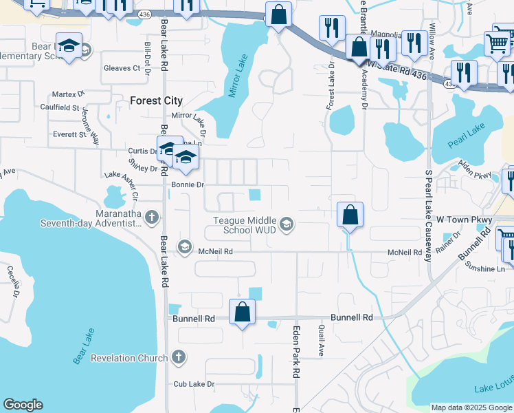 map of restaurants, bars, coffee shops, grocery stores, and more near 1429 Holly Glen Run in Apopka