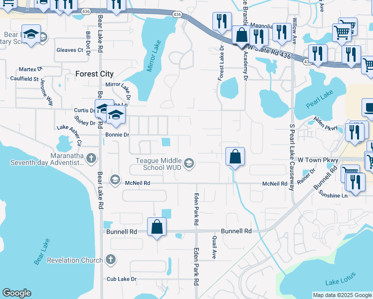 map of restaurants, bars, coffee shops, grocery stores, and more near 4064 Bonnie Dr in Apopka