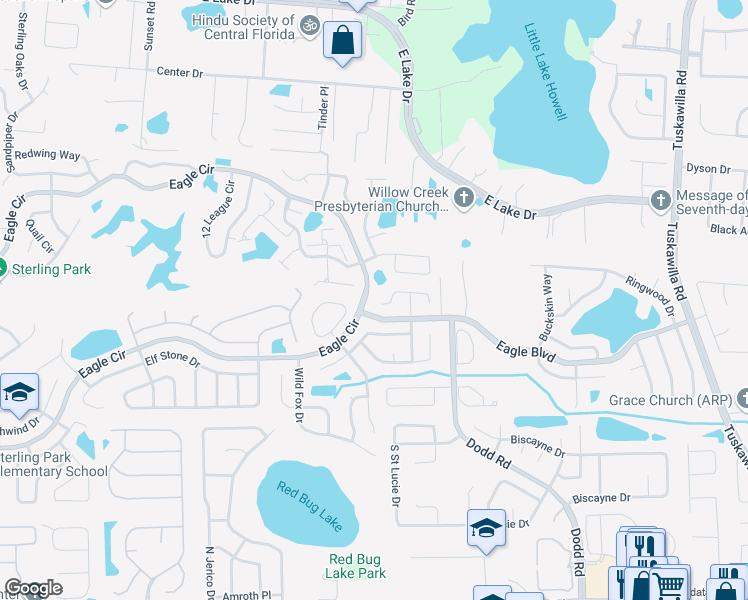 map of restaurants, bars, coffee shops, grocery stores, and more near 4208 Cloverleaf Place in Casselberry