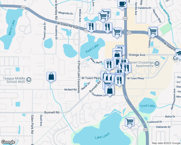 map of restaurants, bars, coffee shops, grocery stores, and more near 238 Afton Square in Altamonte Springs