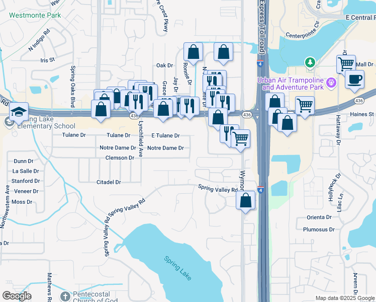 map of restaurants, bars, coffee shops, grocery stores, and more near 421 Trinity Avenue in Altamonte Springs