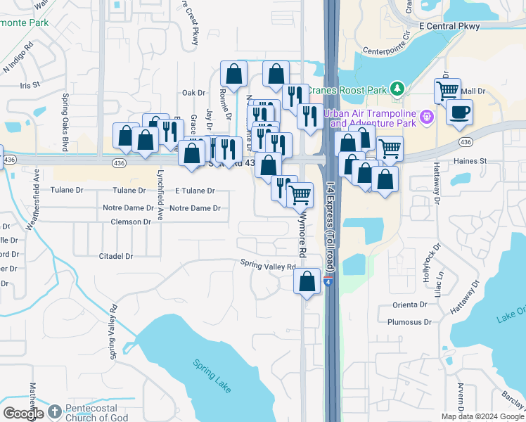 map of restaurants, bars, coffee shops, grocery stores, and more near 237 South Westmonte Drive in Altamonte Springs