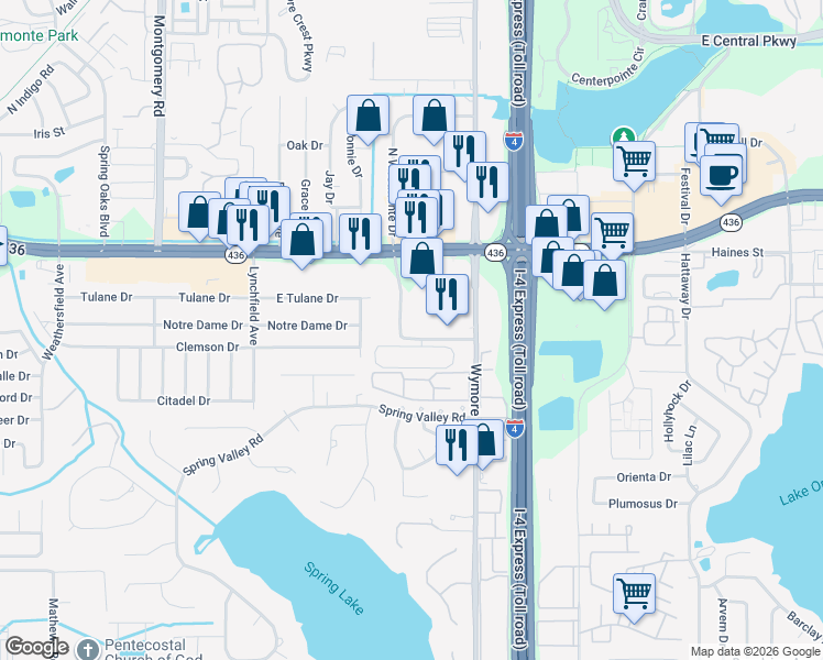 map of restaurants, bars, coffee shops, grocery stores, and more near 237 South Westmonte Drive in Altamonte Springs