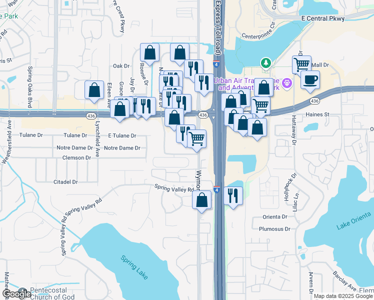 map of restaurants, bars, coffee shops, grocery stores, and more near 241 South Westmonte Drive in Altamonte Springs