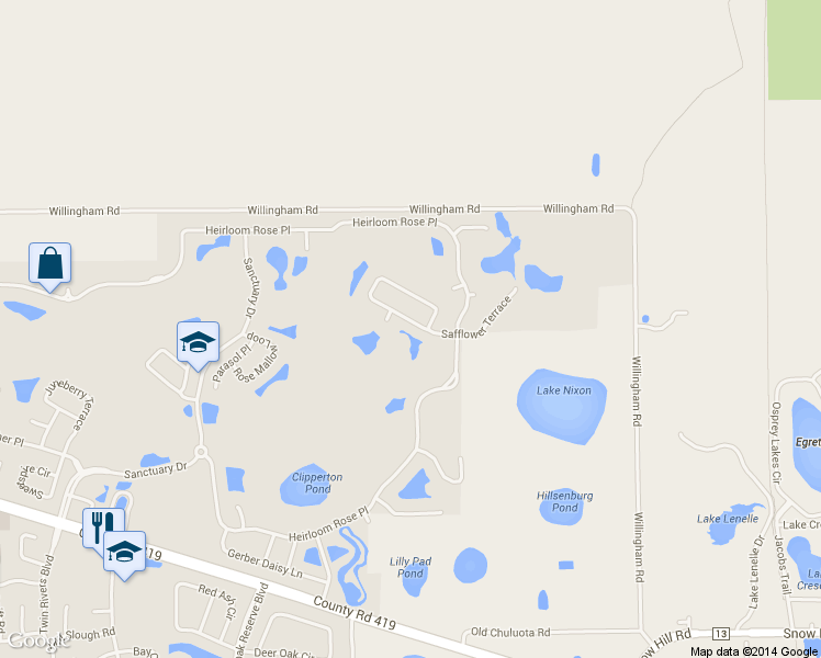 map of restaurants, bars, coffee shops, grocery stores, and more near 3902 Safflower Terrace in Oviedo