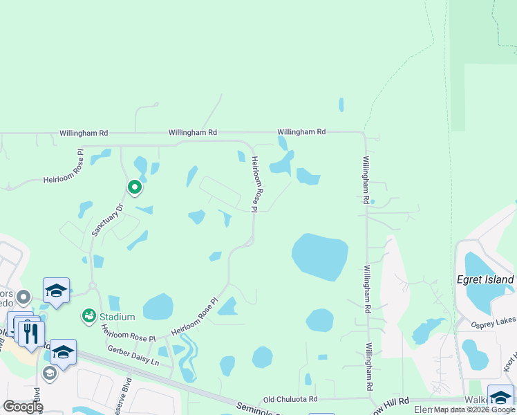 map of restaurants, bars, coffee shops, grocery stores, and more near 4016 Safflower Terrace in Oviedo