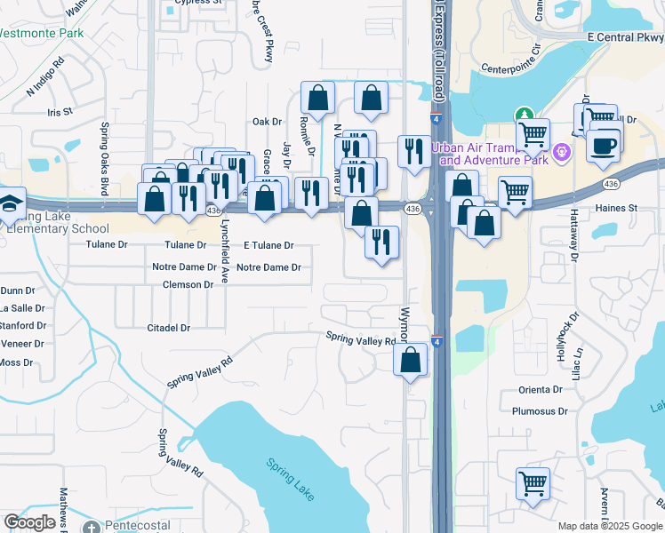 map of restaurants, bars, coffee shops, grocery stores, and more near 421 Trinity Avenue in Altamonte Springs