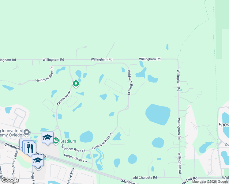 map of restaurants, bars, coffee shops, grocery stores, and more near 3902 Safflower Terrace in Oviedo