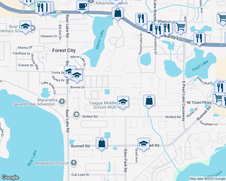 map of restaurants, bars, coffee shops, grocery stores, and more near 1429 Holly Glen Run in Apopka