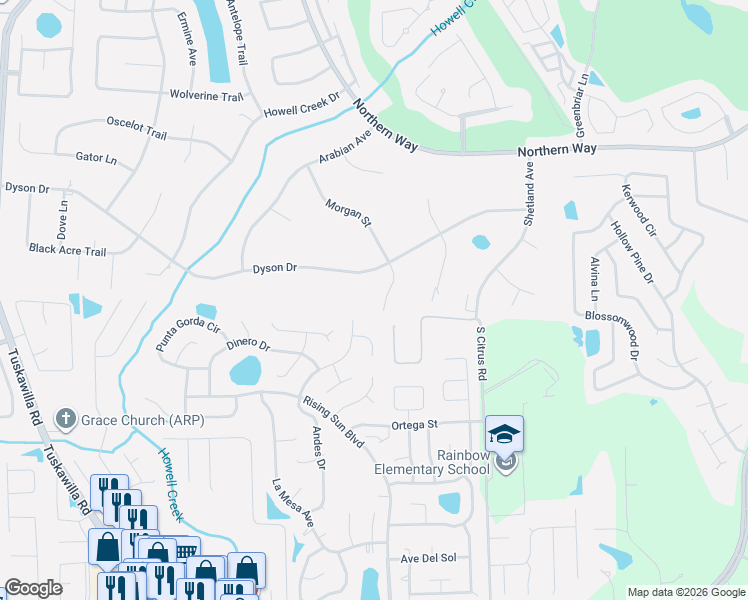 map of restaurants, bars, coffee shops, grocery stores, and more near 1187 Andes Drive in Winter Springs