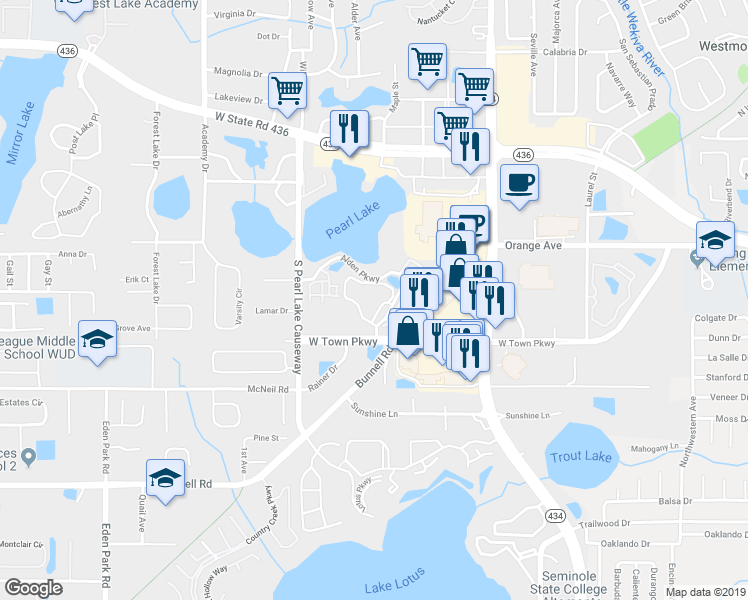 map of restaurants, bars, coffee shops, grocery stores, and more near 208 Afton Square in Altamonte Springs