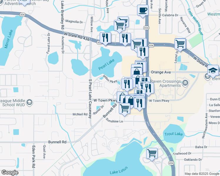 map of restaurants, bars, coffee shops, grocery stores, and more near 208 Afton Square in Altamonte Springs
