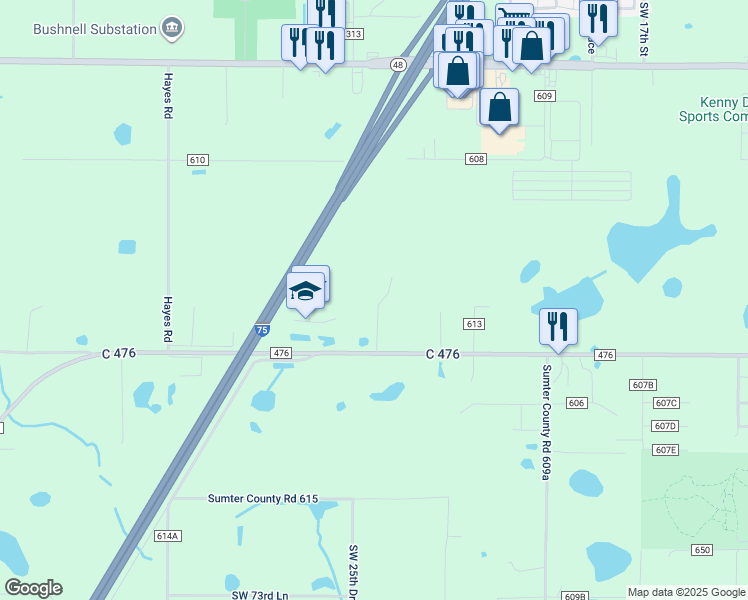 map of restaurants, bars, coffee shops, grocery stores, and more near 6700 Southwest 22nd Way in Bushnell