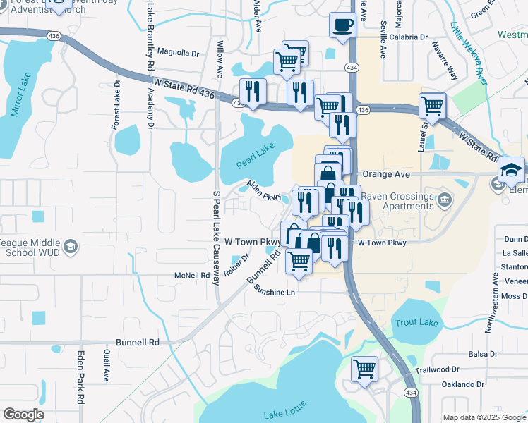 map of restaurants, bars, coffee shops, grocery stores, and more near 1037 Alden Parkway in Altamonte Springs
