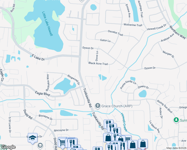 map of restaurants, bars, coffee shops, grocery stores, and more near 1051 Chesterfield Circle in Winter Springs