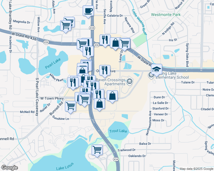 map of restaurants, bars, coffee shops, grocery stores, and more near 741 Orange Avenue in Altamonte Springs