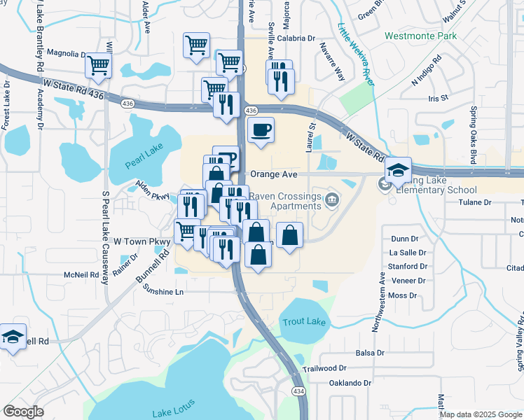 map of restaurants, bars, coffee shops, grocery stores, and more near 434 SR in Altamonte Springs