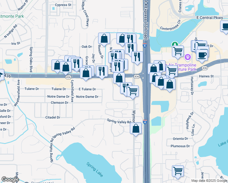 map of restaurants, bars, coffee shops, grocery stores, and more near 170 South Westmonte Drive in Altamonte Springs