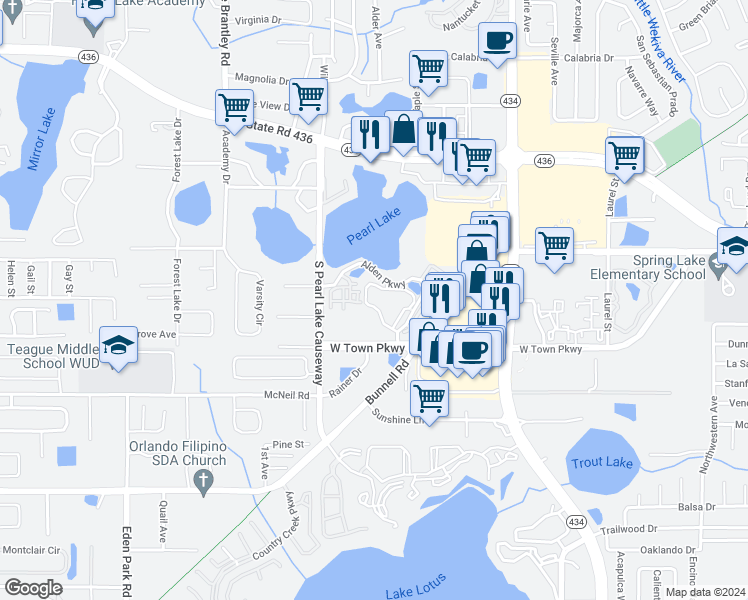 map of restaurants, bars, coffee shops, grocery stores, and more near 208 Afton Square in Altamonte Springs