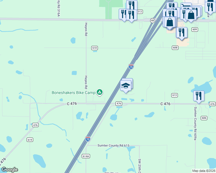 map of restaurants, bars, coffee shops, grocery stores, and more near 2804 Southwest 67th Lane in Bushnell