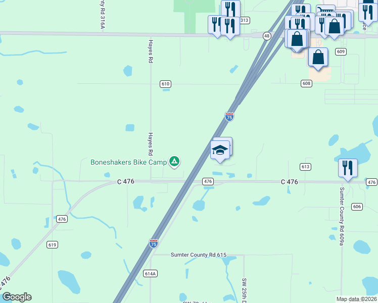 map of restaurants, bars, coffee shops, grocery stores, and more near 2804 Southwest 67th Lane in Bushnell