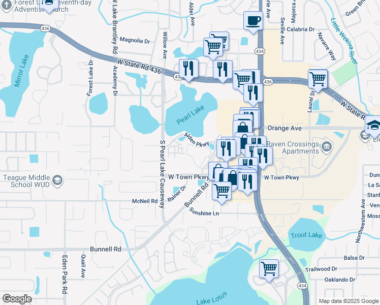 map of restaurants, bars, coffee shops, grocery stores, and more near 208 Afton Square in Altamonte Springs