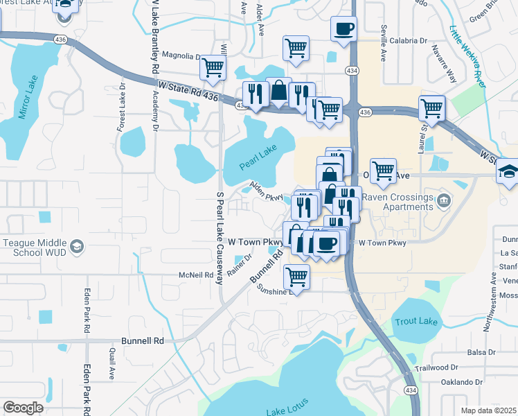 map of restaurants, bars, coffee shops, grocery stores, and more near 208 Afton Square in Altamonte Springs