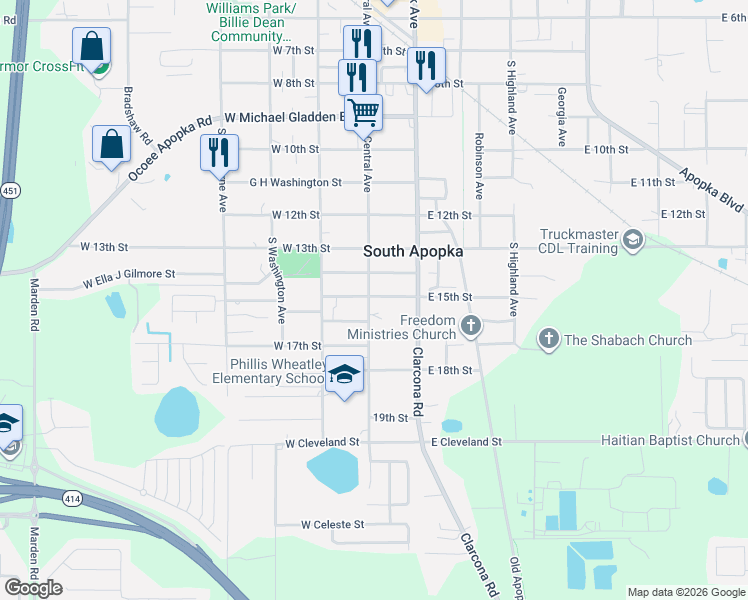 map of restaurants, bars, coffee shops, grocery stores, and more near in South Apopka