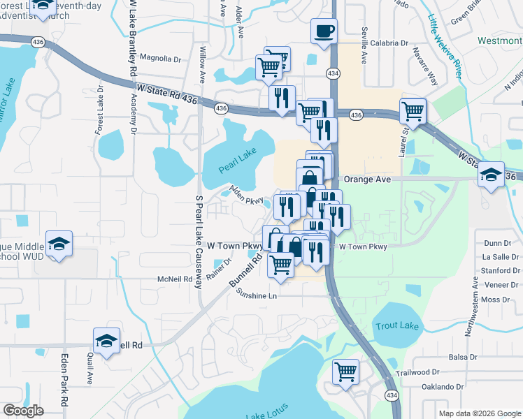 map of restaurants, bars, coffee shops, grocery stores, and more near 216 Afton Square in Altamonte Springs
