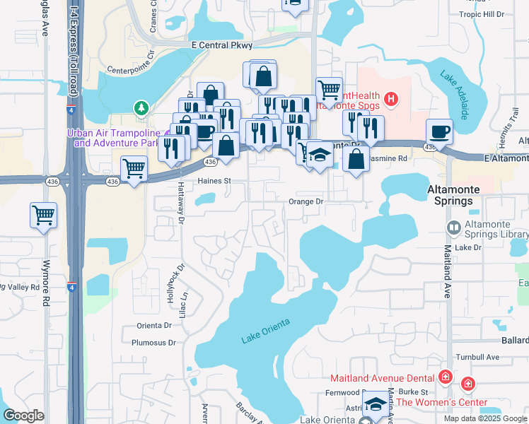 map of restaurants, bars, coffee shops, grocery stores, and more near 207 Altamonte Bay Club Circle in Altamonte Springs
