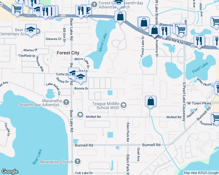 map of restaurants, bars, coffee shops, grocery stores, and more near 1226 Gay Street in Apopka