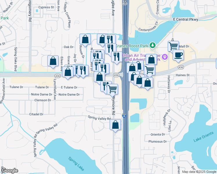 map of restaurants, bars, coffee shops, grocery stores, and more near 230 State Highway 436 in Altamonte Springs